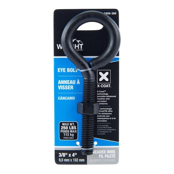 Wright Wright 3/8 in. X 4 in. L Black Steel Eyebolt Nut Included 02-3456-305 - main